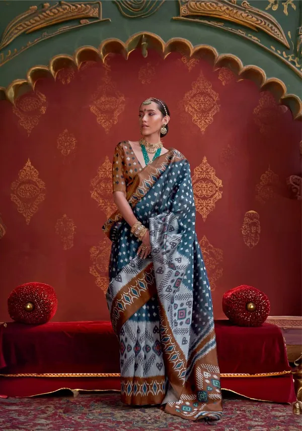 Teal_Blue_Elegant_Designer_Pearl_P_C_Silk_Saree_Default_Title