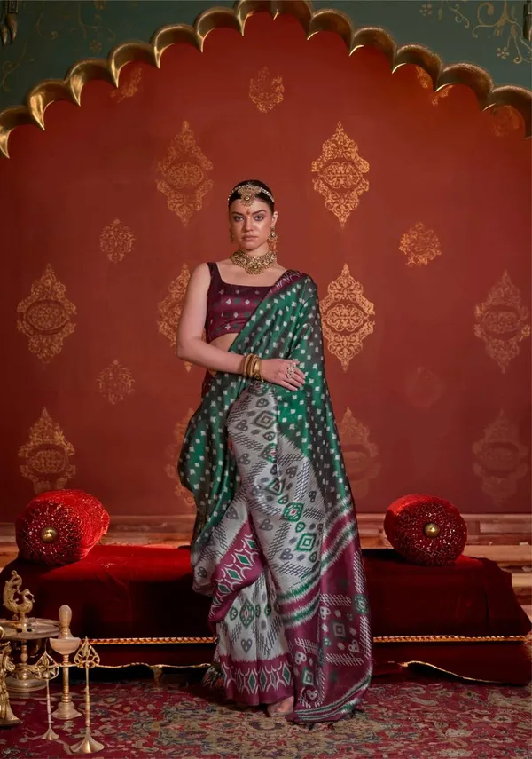 Green_Party_Wear_Designer_Pearl_P_C_Silk_Saree_With_Maroon_Blouse_Default_Title