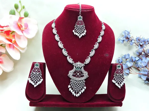 Silver_Multicolor_Party_Wear_Designer_Oxidised_Imitation_Necklace_Set_Default_Title