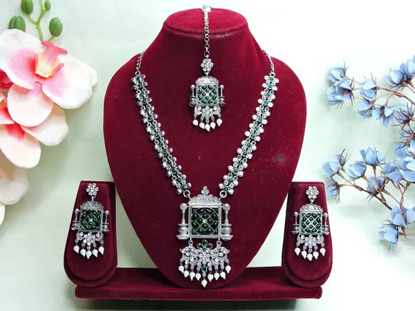 Silver_Green_Royal_Function_Designer_Oxidised_Jewellery_Necklace_Set_Default_Title