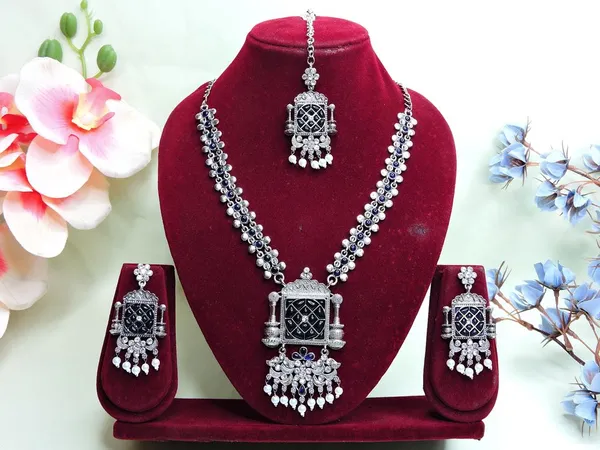 Silver_Blue_Classic_Traditional_Designer_Oxidised_Necklace_Set_Default_Title