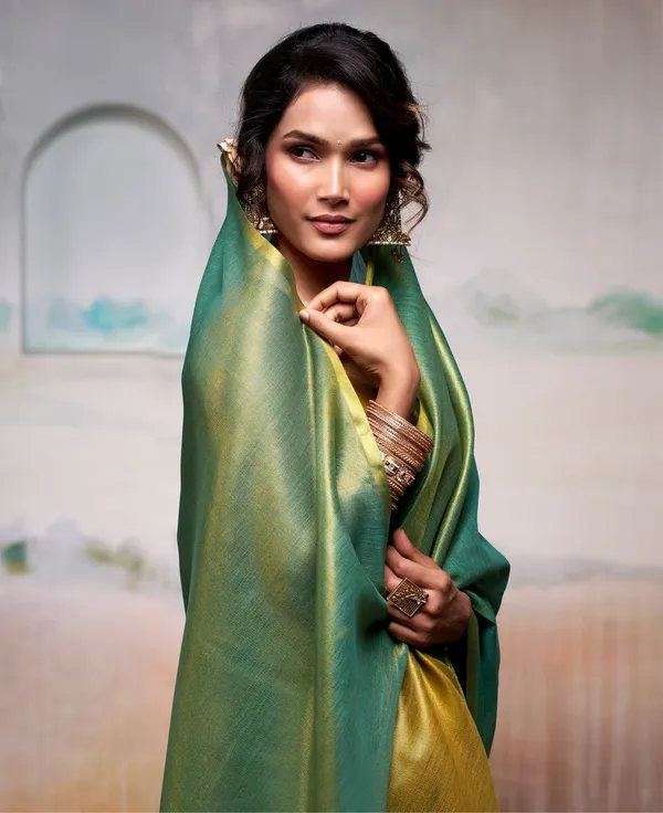 Olive_Green_Yellow_Function_Wear_Designer_Pure_Tissue_Saree_Default_Title