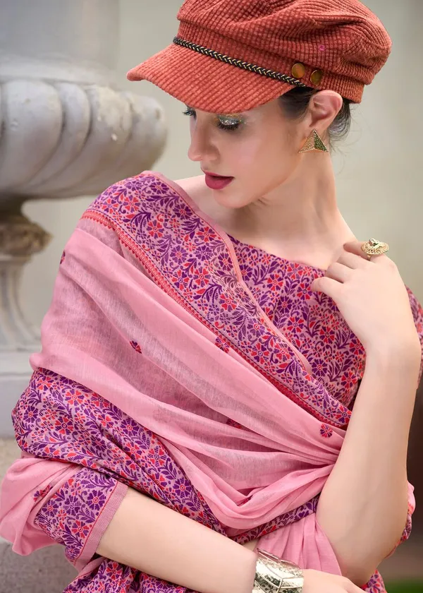 Light_Pink_Party_Wear_Designer_Linen_Cotton_Silk_Saree_Default_Title