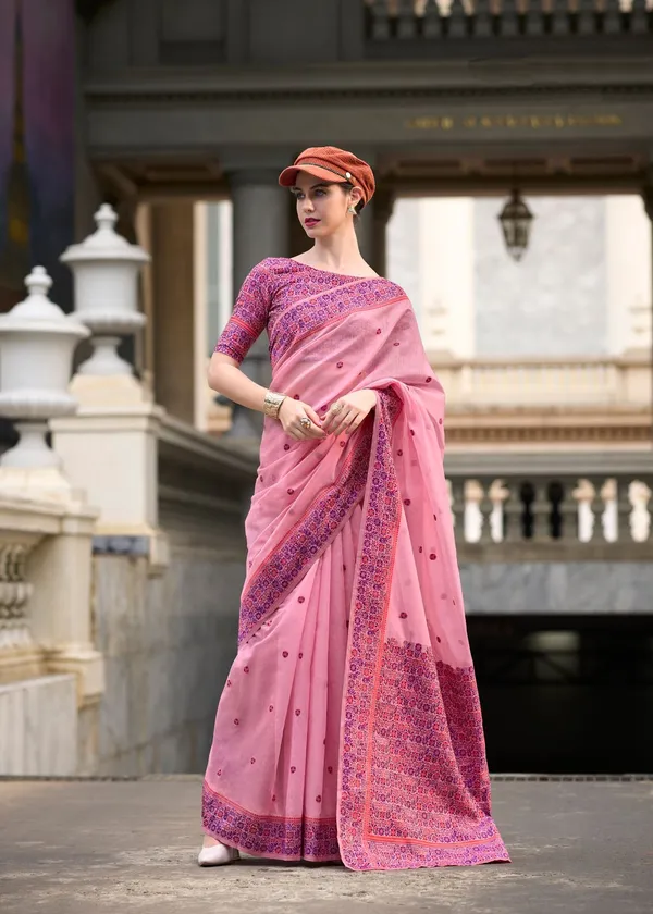 Light_Pink_Party_Wear_Designer_Linen_Cotton_Silk_Saree_Default_Title