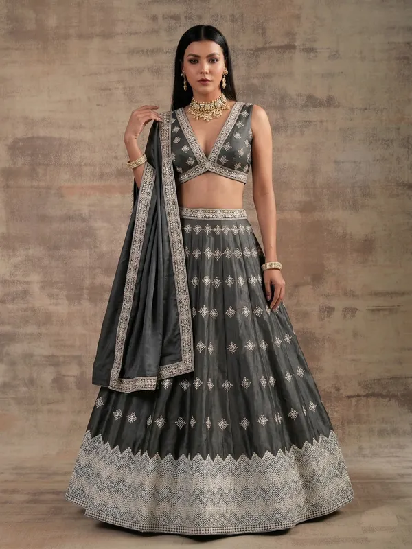 Ethnivo_Special_Dark_Grey_Premium_Style_Designer_Satin_Silk_Lehenga_Choli_Default_Title