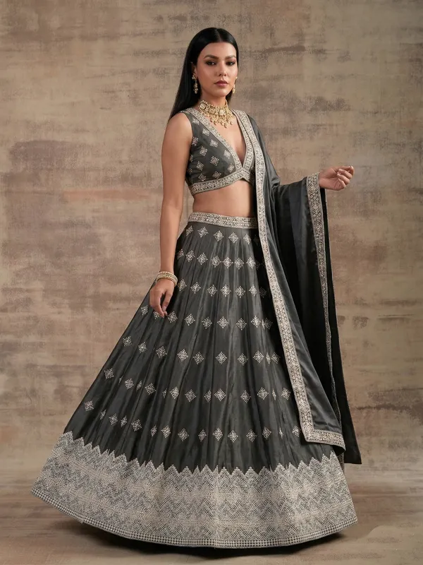 Ethnivo_Special_Dark_Grey_Premium_Style_Designer_Satin_Silk_Lehenga_Choli_Default_Title