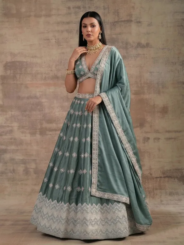 Ethnivo_Special_Pista_Aqua_Classic_Wear_Designer_Satin_Silk_Lehenga_Choli_Default_Title