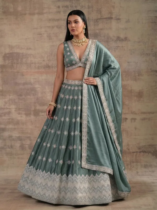 Ethnivo_Special_Pista_Aqua_Classic_Wear_Designer_Satin_Silk_Lehenga_Choli_Default_Title