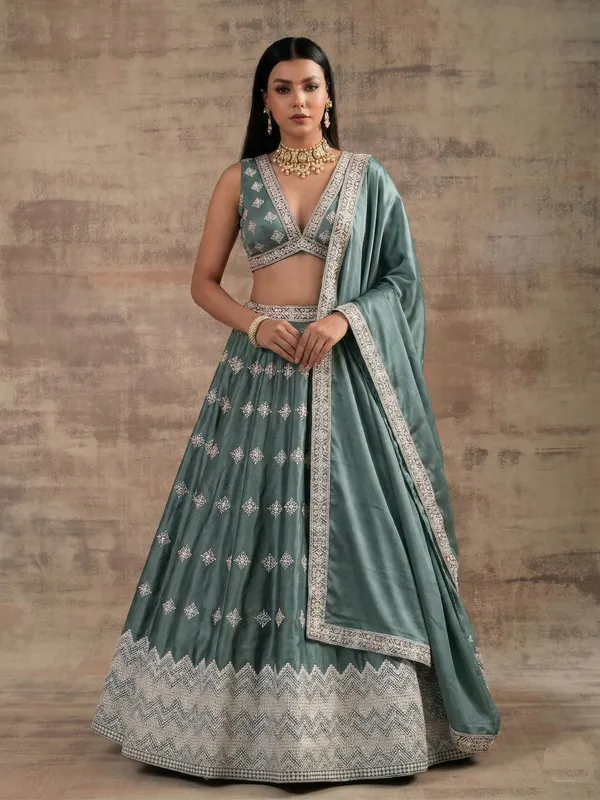 Ethnivo_Special_Pista_Aqua_Classic_Wear_Designer_Satin_Silk_Lehenga_Choli_Default_Title