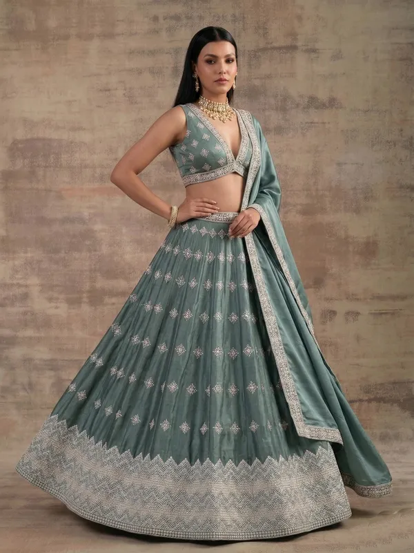 Ethnivo_Special_Pista_Aqua_Classic_Wear_Designer_Satin_Silk_Lehenga_Choli_Default_Title