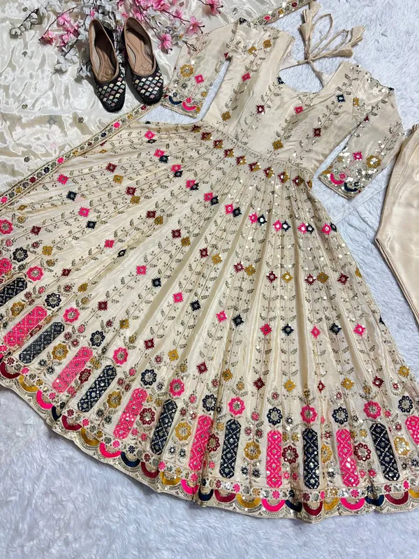 Premium_Cream_Anarkali_Suit_Set_With_Multicolor_Detailing