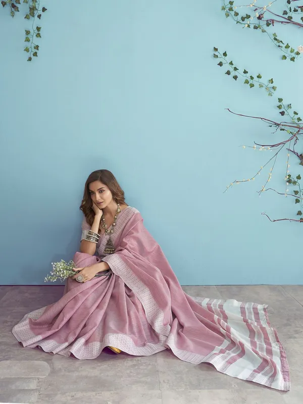 Pink_Festive_Designer_Linen_Silk_Saree_Default_Title