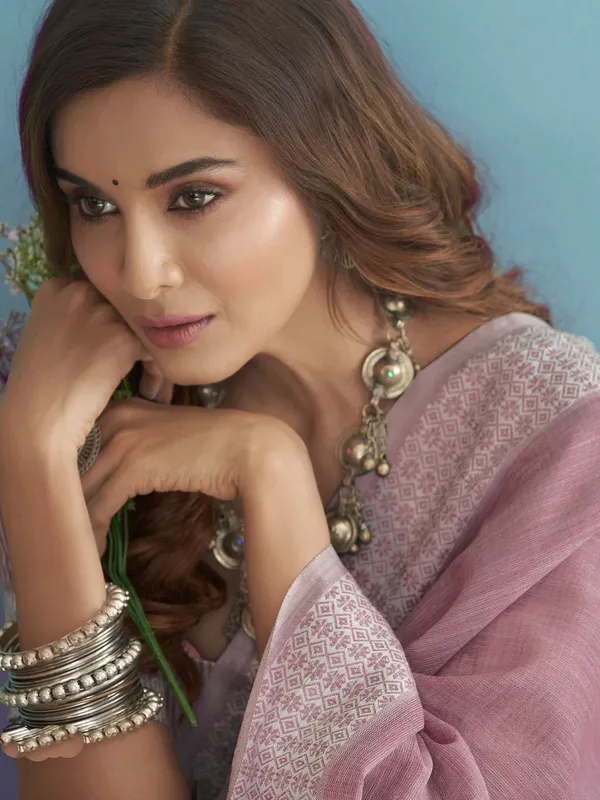 Pink_Festive_Designer_Linen_Silk_Saree_Default_Title