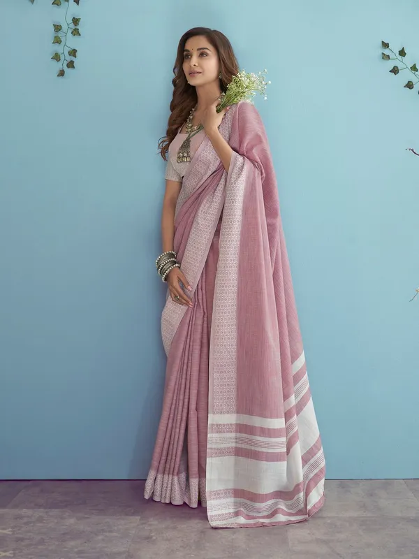 Pink_Festive_Designer_Linen_Silk_Saree_Default_Title
