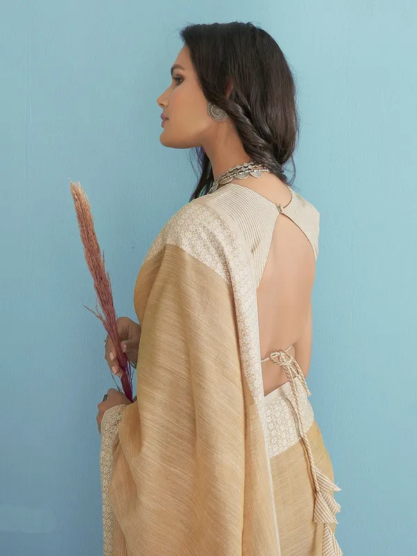 Peach_Function_Wear_Designer_Linen_Silk_Saree_Default_Title