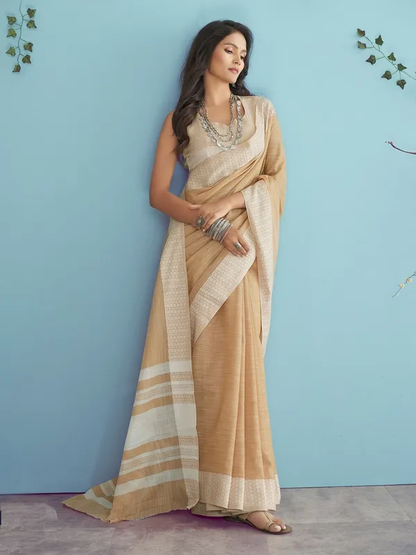 Peach_Function_Wear_Designer_Linen_Silk_Saree_Default_Title