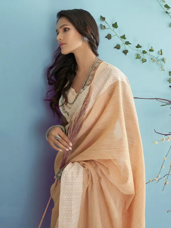 Peach_Function_Wear_Designer_Linen_Silk_Saree_Default_Title