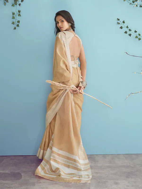 Peach_Function_Wear_Designer_Linen_Silk_Saree_Default_Title