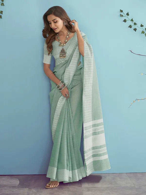 Premium_Sea_Green_Linen_Silk_Function_Wear_Saree_Default_Title