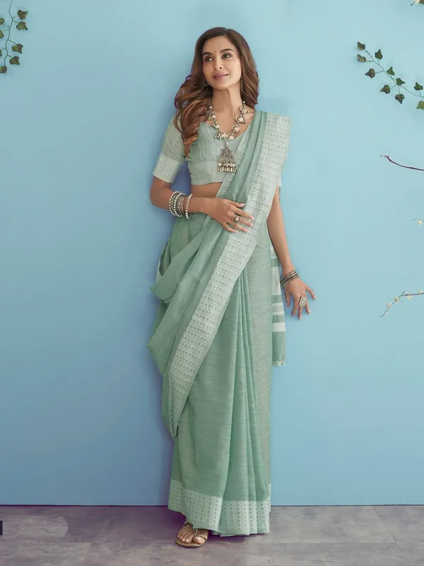 Premium_Sea_Green_Linen_Silk_Function_Wear_Saree_Default_Title