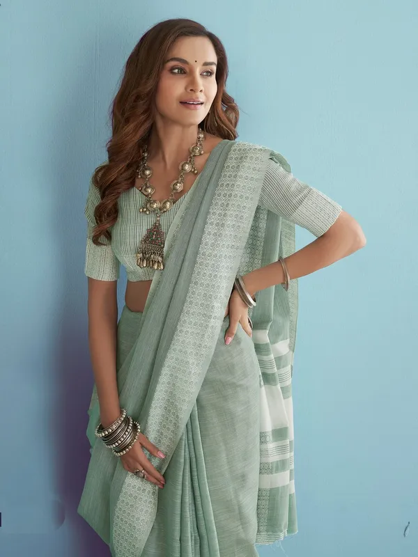 Premium_Sea_Green_Linen_Silk_Function_Wear_Saree_Default_Title