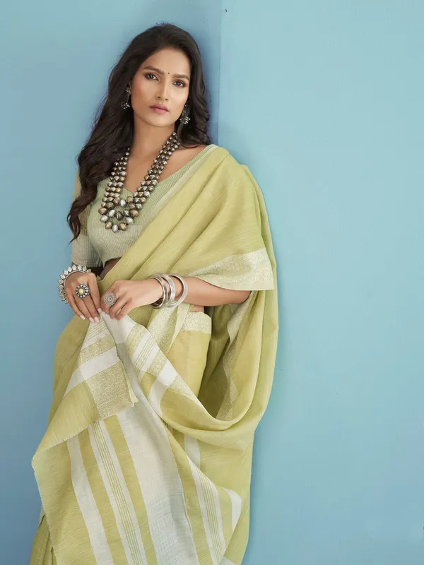 Stylish_Yellow_Linen_Silk_Saree_For_Special_Functions_Default_Title