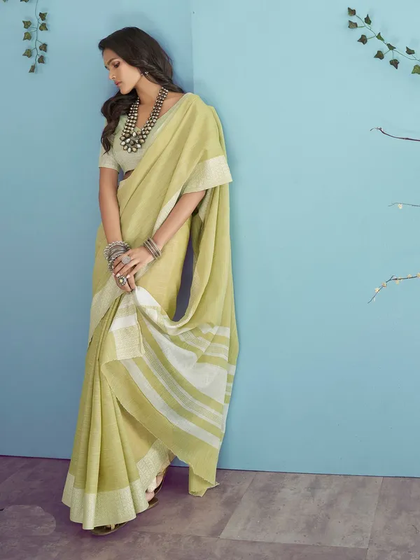 Stylish_Yellow_Linen_Silk_Saree_For_Special_Functions_Default_Title
