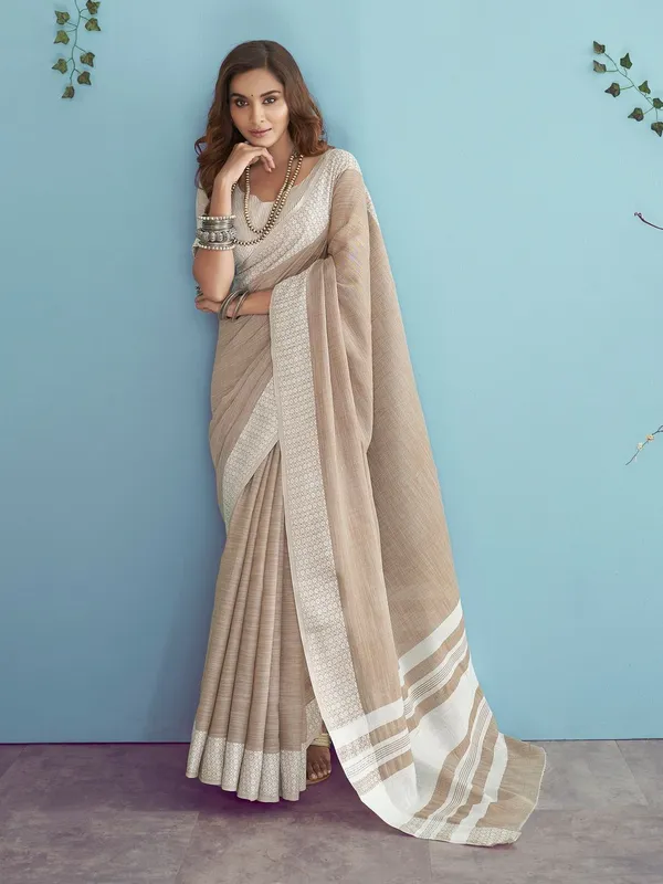 Traditional_Light_Brown_Linen_Silk_Saree_For_Festive_Wear_Default_Title