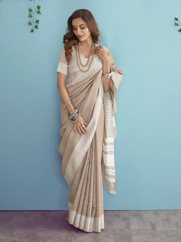 Traditional_Light_Brown_Linen_Silk_Saree_For_Festive_Wear_Default_Title