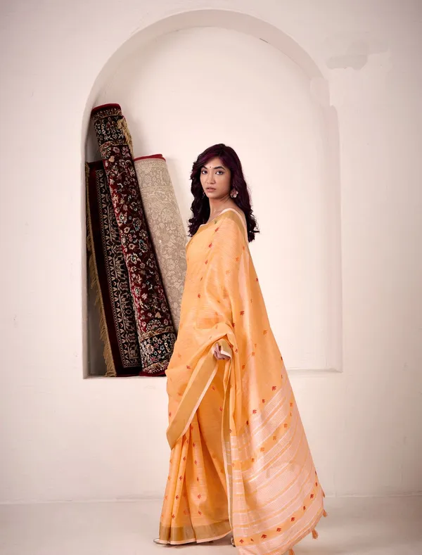 Peach_Classic_Designer_Linen_Silk_Saree_Default_Title
