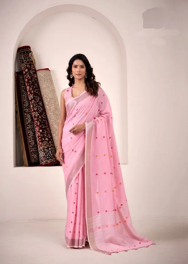 Light_Pink_Designer_Function_Wear_Linen_Silk_Saree_With_Weaving_Thread_Work_Default_Title