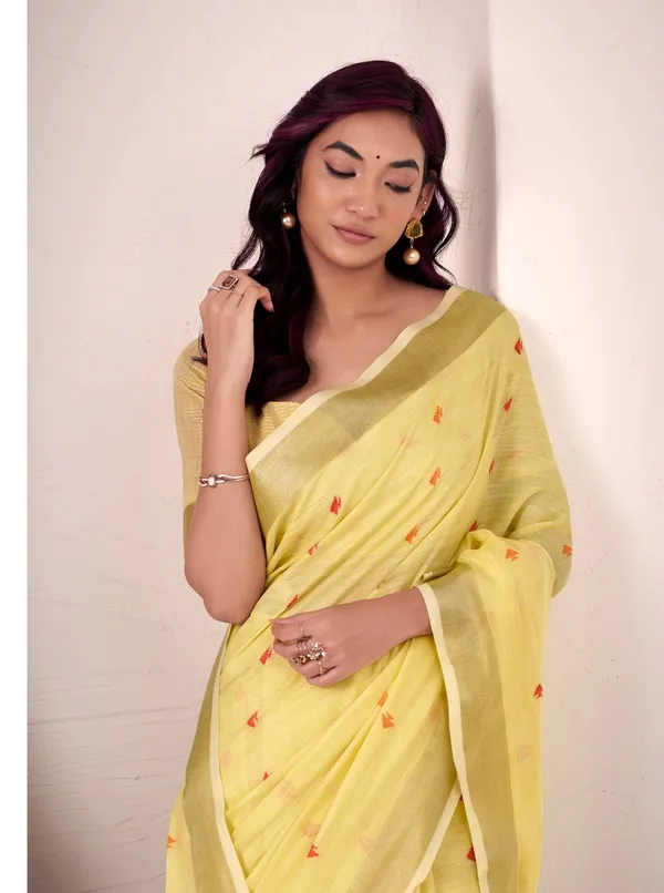 Yellow_Classic_Designer_Linen_Silk_Saree_With_Weaving_Default_Title