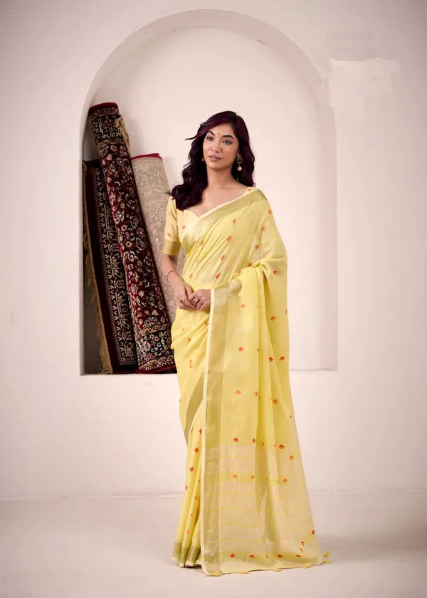 Yellow_Classic_Designer_Linen_Silk_Saree_With_Weaving_Default_Title