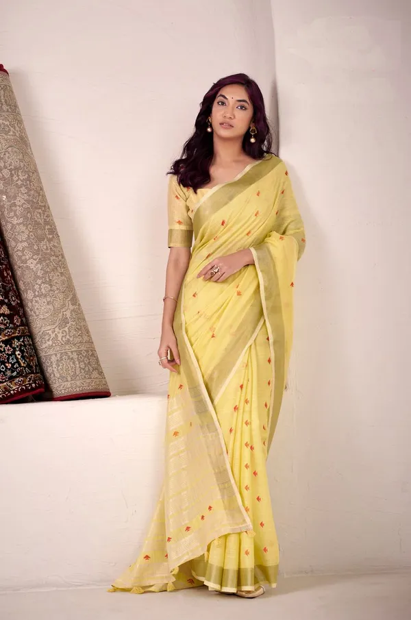 Yellow_Classic_Designer_Linen_Silk_Saree_With_Weaving_Default_Title