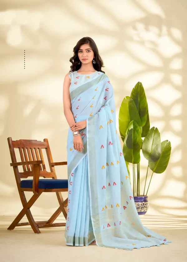 Sky_Blue_Designer_Linen_Silk_Saree_For_Party_Wear_Default_Title