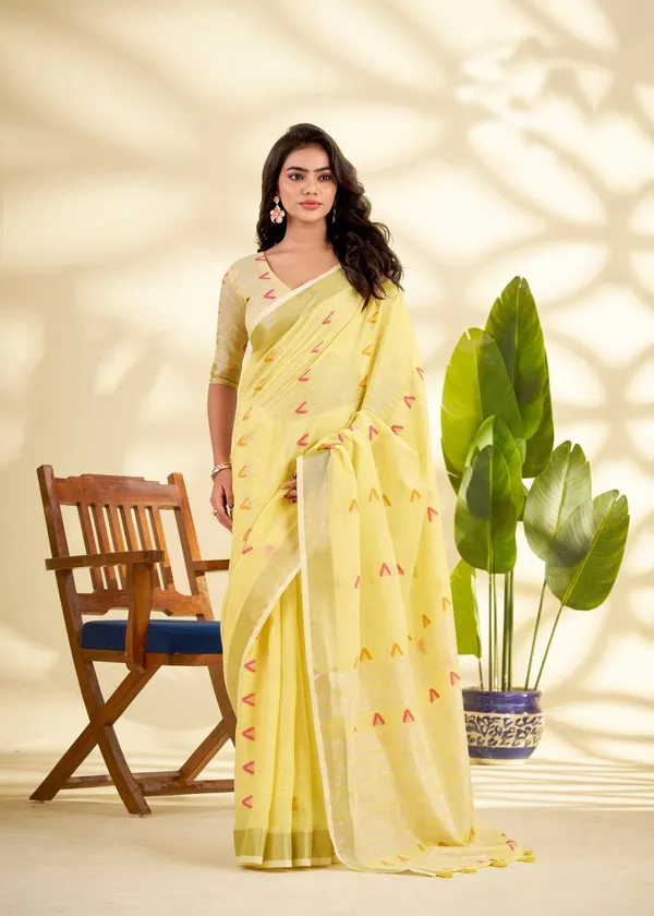 Yellow_Classic_Designer_Linen_Silk_Saree_Default_Title