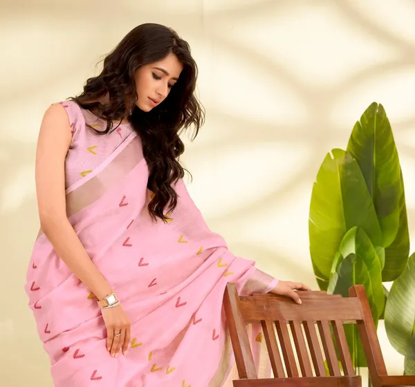 Pink_Stylish_Designer_Linen_Silk_Saree_Default_Title