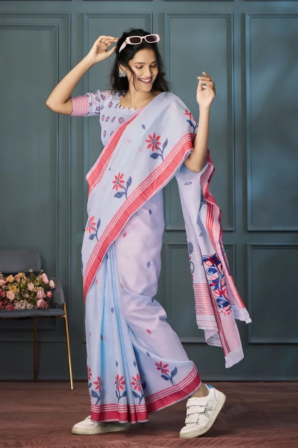 Lavender_Classic_Designer_Handloom_Linen_Saree_With_Art_Silk_Blouse_Default_Title