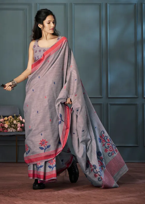 Grey_Premium_Designer_Handloom_Linen_Saree_Default_Title
