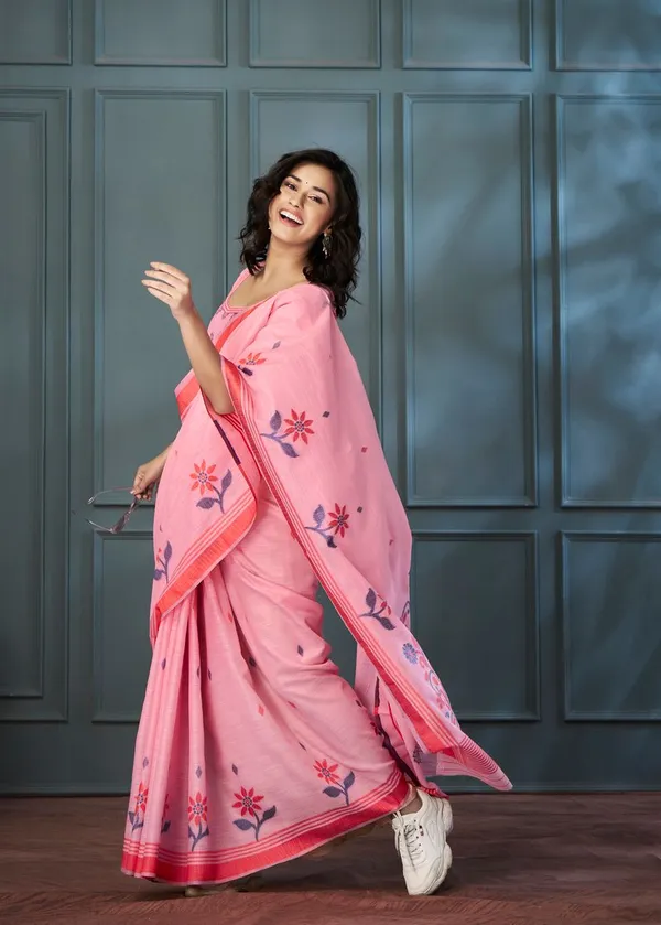 Pink_Stylish_Designer_Handloom_Linen_Saree_With_Art_Silk_Blouse_Default_Title