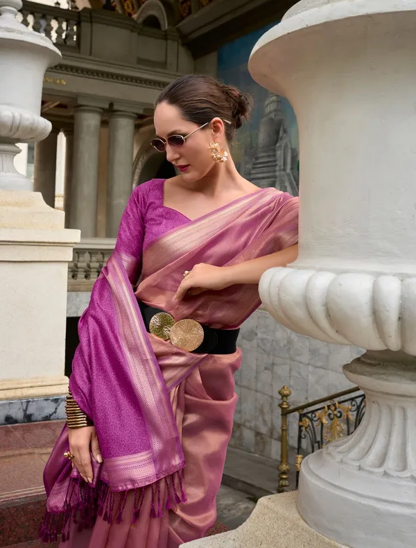 Multi_Trendy_Designer_Pure_Tissue_Saree_With_Purple_Art_Silk_Blouse_Default_Title