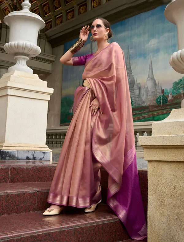 Multi_Trendy_Designer_Pure_Tissue_Saree_With_Purple_Art_Silk_Blouse_Default_Title