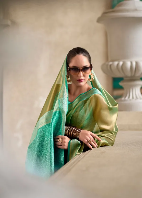Multi_Classic_Designer_Pure_Tissue_Saree_With_Rama_Art_Silk_Blouse_Default_Title