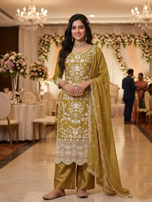 Festive_Wear_Mustard_Readymade_Heavy_Chikankari_Embroidered_Organza_Salwar_Suit