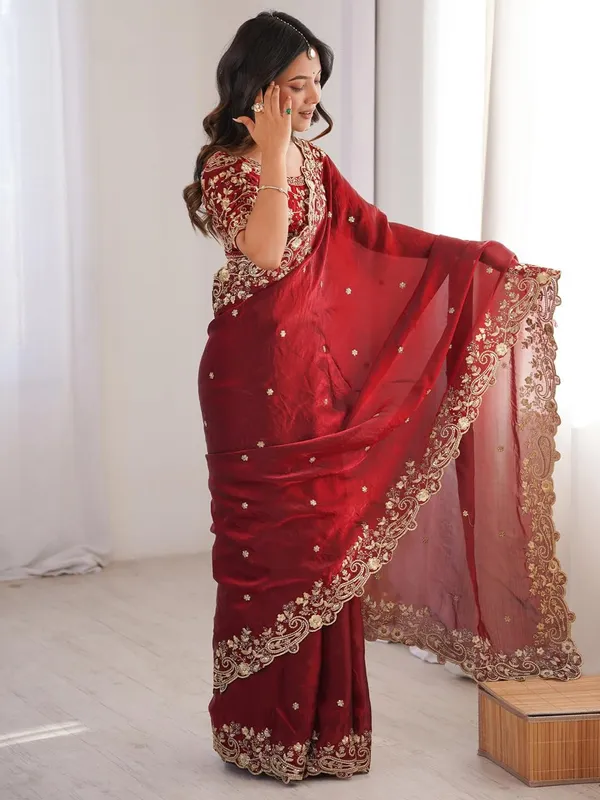 Ethnivo_Wine_Red_Embroidered_Organza_Saree_With_Heavy_Designer_Blouse_Default_Title