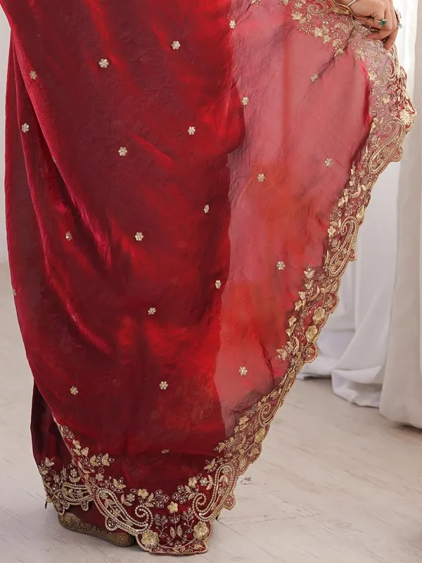 Ethnivo_Wine_Red_Embroidered_Organza_Saree_With_Heavy_Designer_Blouse_Default_Title