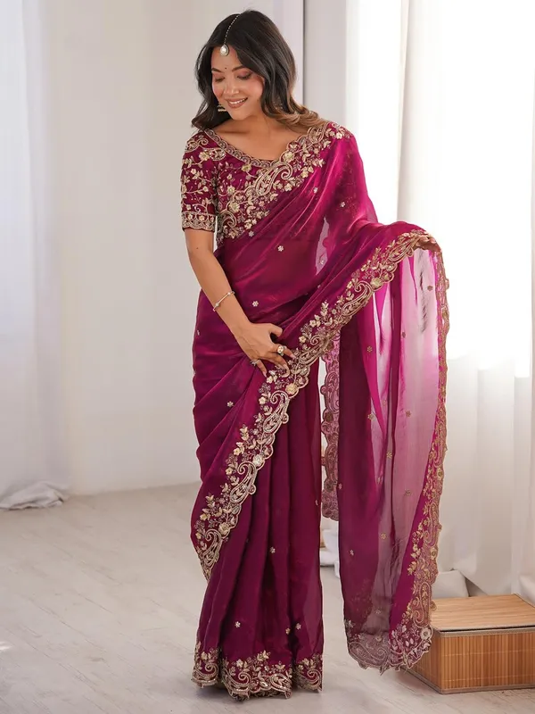 Ethnivo_Magenta_Pink_Embroidered_Organza_Saree_With_Designer_Blouse_Default_Title