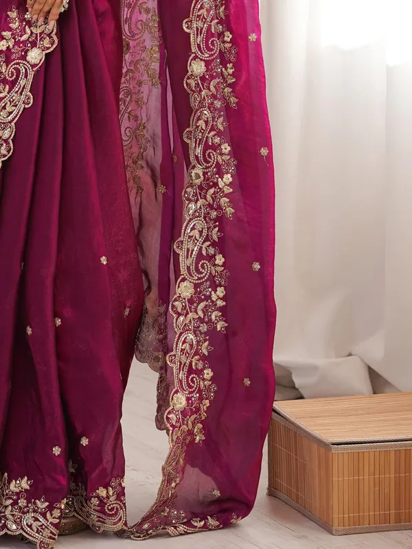 Ethnivo_Magenta_Pink_Embroidered_Organza_Saree_With_Designer_Blouse_Default_Title