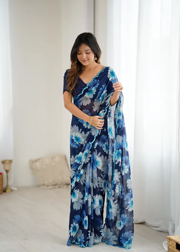 Navy_Blue_Floral_Georgette_Saree_Default_Title