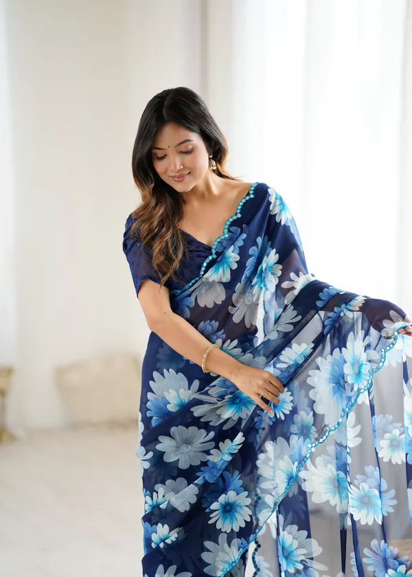 Navy_Blue_Floral_Georgette_Saree_Default_Title